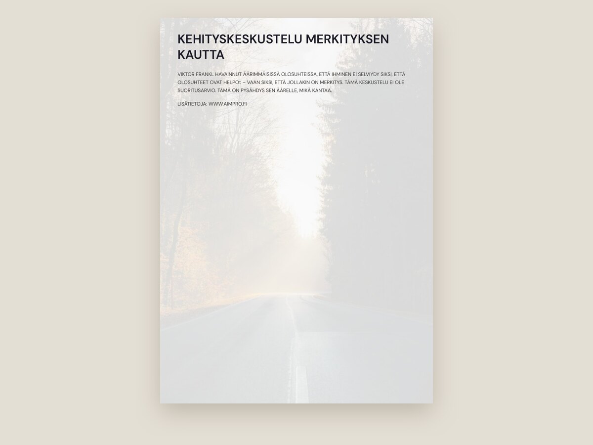 Kehityskeskustelu merkityksen kautta -pohjan kansisivu